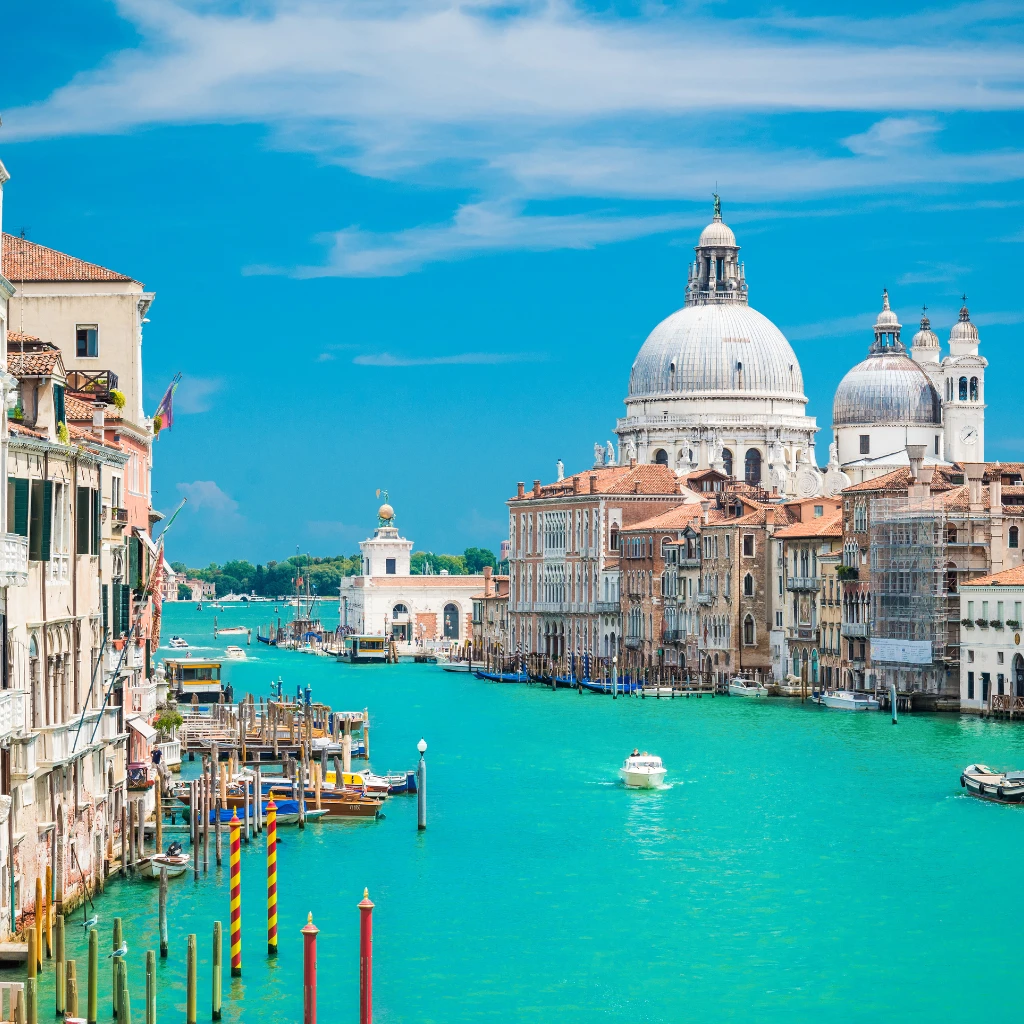 Turquoise Grand Canal and Santa Maria della Salute in Venice, Italy