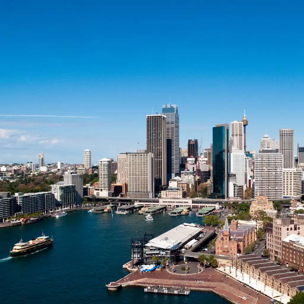 Circular Quay, Sydney waterfront skyline with ferries and harbor views