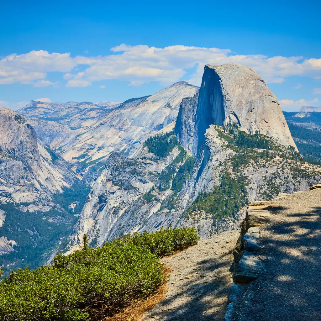 Yosemite Valley, California panoramic view from Tunnel View with Half Dome granite formation