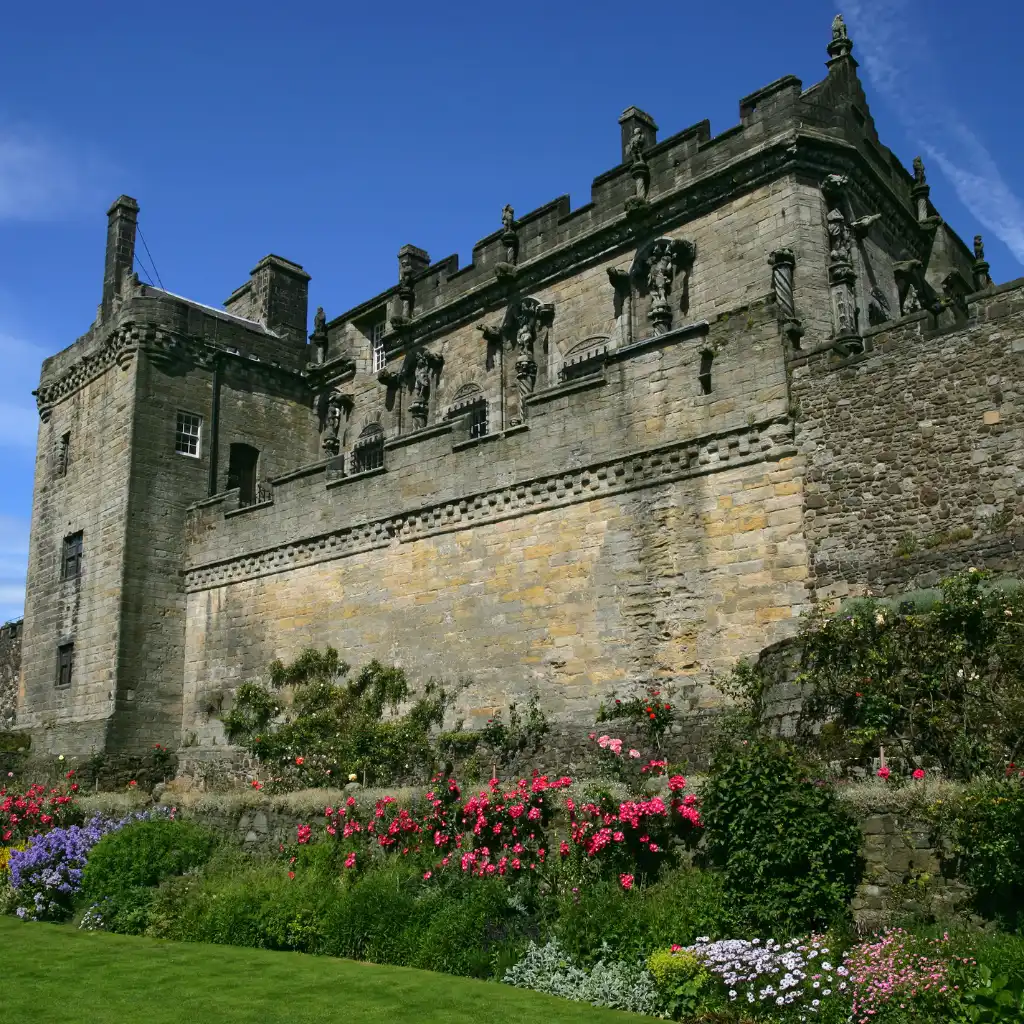 Stirling Castle Scotland royal fortress walls and vibrant flower gardens for historic walks
