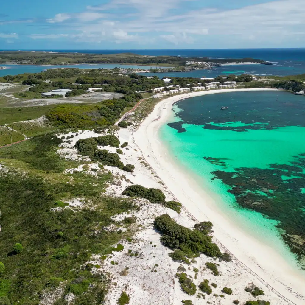 Rottnest Island bay with turquoise waters and white sand beach near Perth