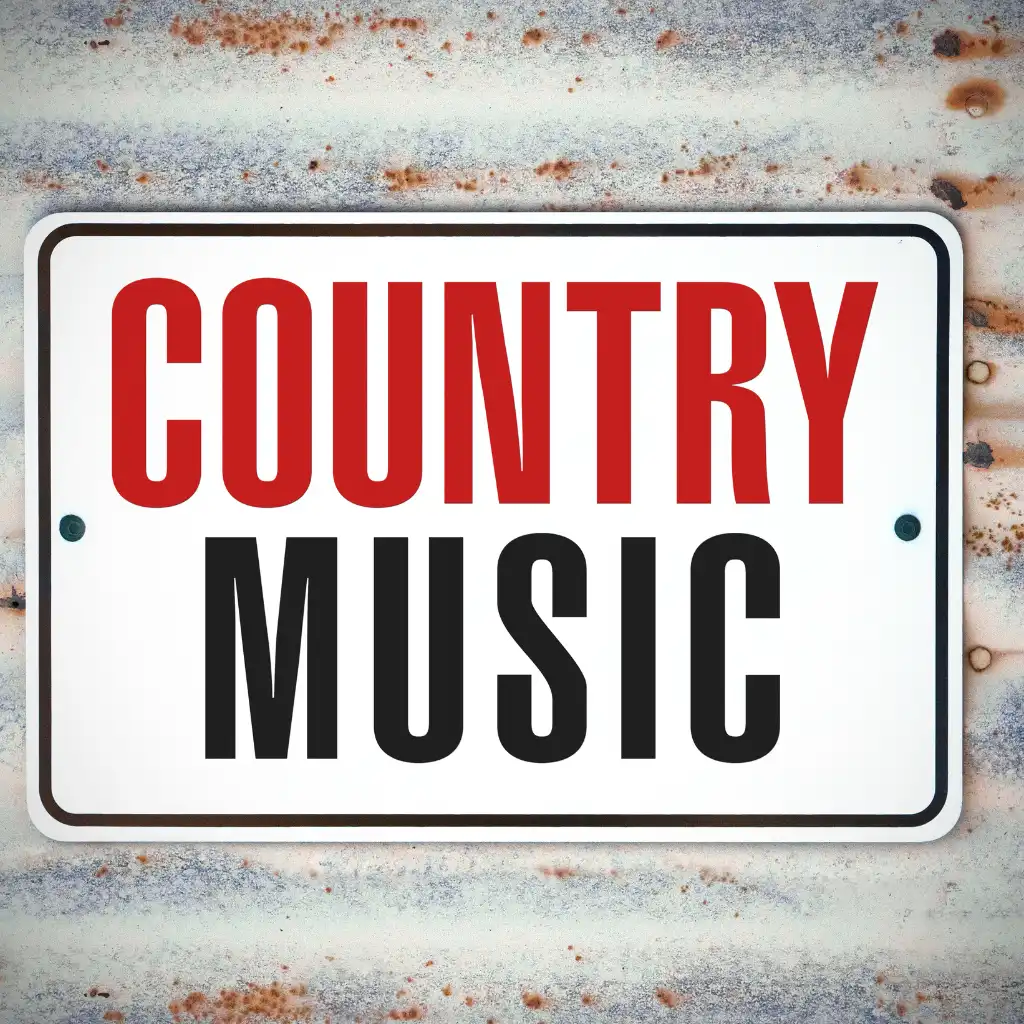 Country Music Hall of Fame Nashville rustic sign with bold COUNTRY MUSIC lettering
