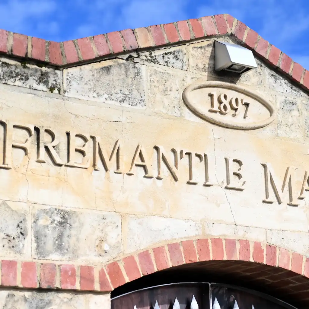 Fremantle Markets Perth historic 1897 stone facade entrance with carved lettering