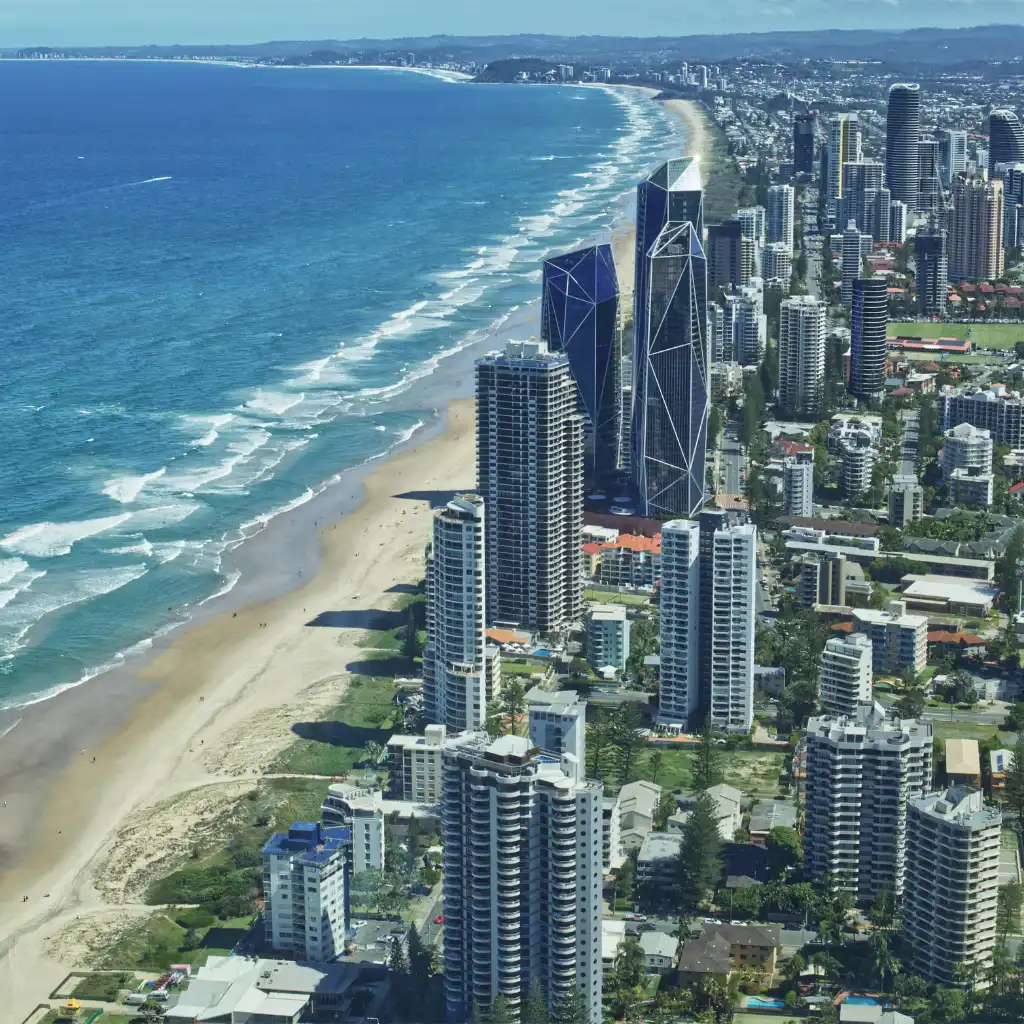SkyPoint Deck Gold Coast aerial view of Surfers Paradise beach and skyscrapers