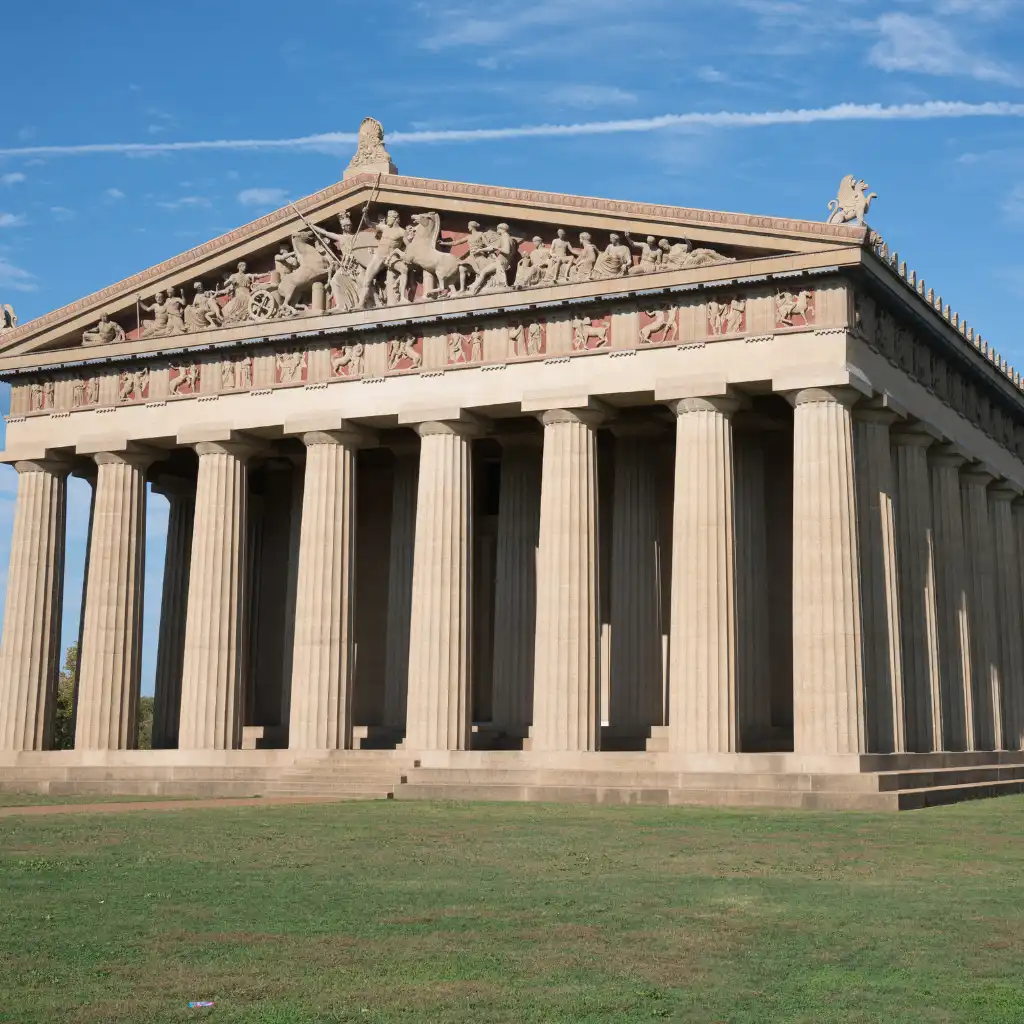 Parthenon Nashville facade with towering columns and sculpted pediment in Centennial Park