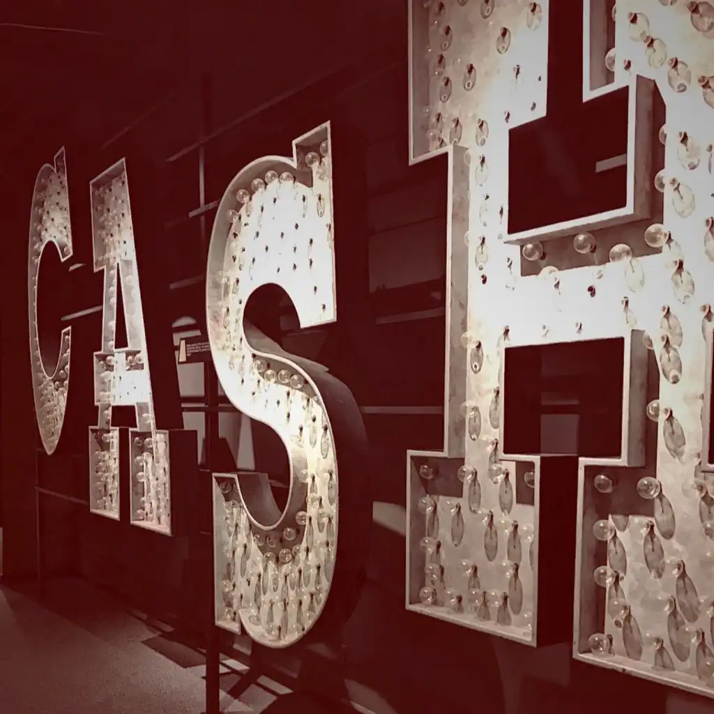 Johnny Cash Museum Nashville illuminated CASH letters marquee with bulbs on Broadway